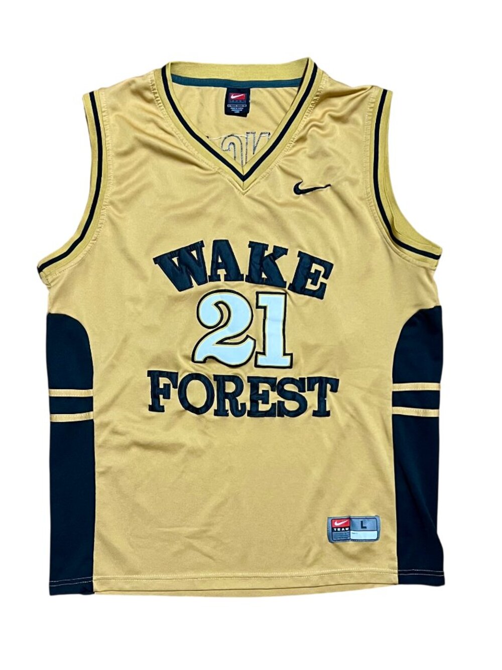 Tim Duncan Vintage Wake Forest Demon Deacons Gold Basketball Jersey, Men's Large